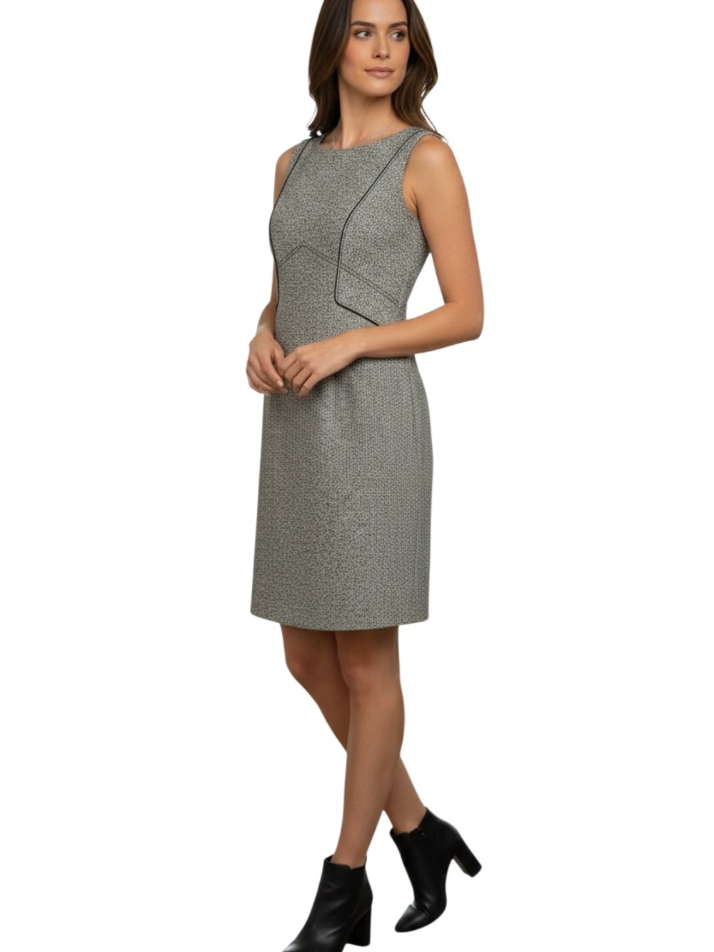 White House Black Market Dress Size 6 Gray Black Lined Tweed Sheath Career